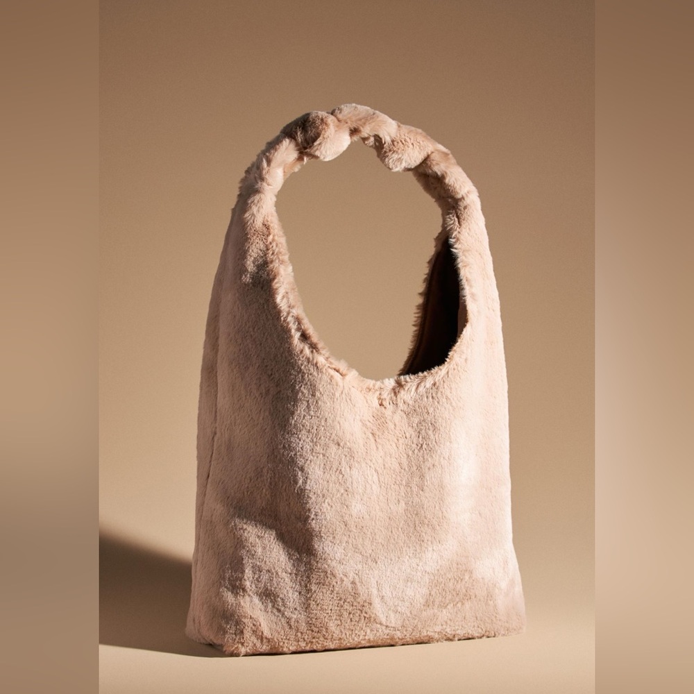 By Anthropologie Faux Fur Knotted Bag With Removable Top Zip Pouch NWT